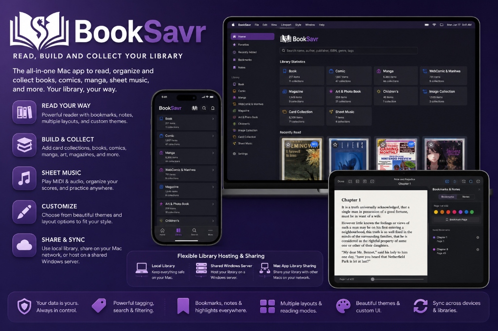 BookSavr library and reader on Mac, iPhone, and iPad