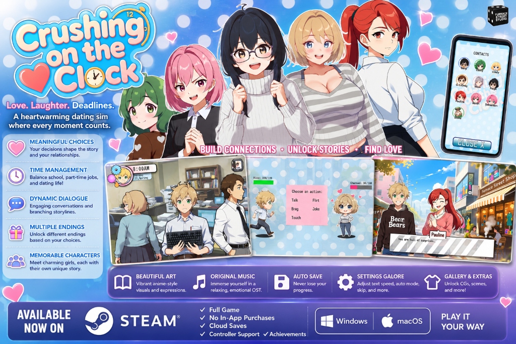 Crushing on the Clock characters and gameplay scenes